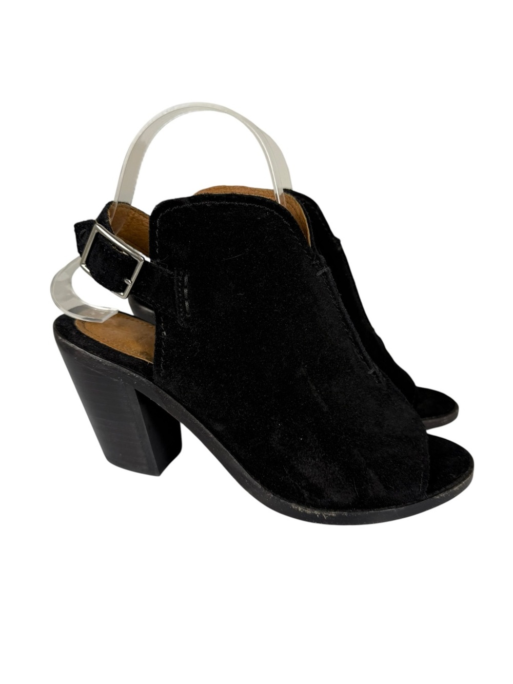 Frye Black Suede Courtney Slingback Block Heel Peep Toe Sandals Sz 6